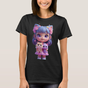 Süßes Mädchen mit freundlicher Katze Lustiges Unis T-Shirt