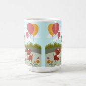 Süßes Mädchen mit Hund und Luftballons Kaffeetasse (Mittel)