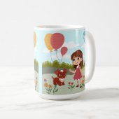Süßes Mädchen mit Hund und Luftballons Kaffeetasse (VorderseiteRechts)