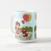 Süßes Mädchen mit Hund und Luftballons Kaffeetasse (Vorderseite Links)