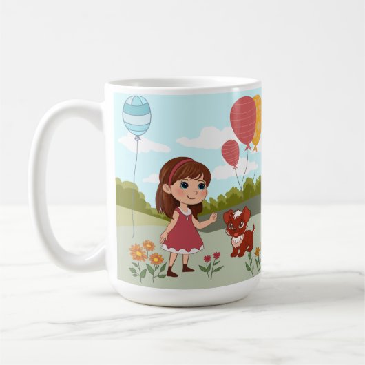 Süßes Mädchen mit Hund und Luftballons Kaffeetasse (Links)