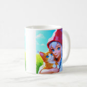 Süßes Mädchen mit Katze Kaffeetasse (VorderseiteRechts)