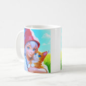 Süßes Mädchen mit Katze Kaffeetasse (Vorderseite Links)