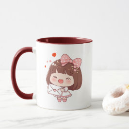 Süßes Mädchen mit Liebesbrief Tasse
