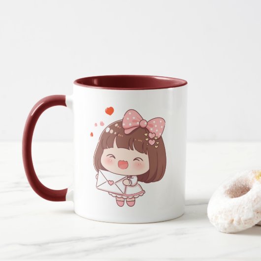 Süßes Mädchen mit Liebesbrief Tasse (Mit Donut)