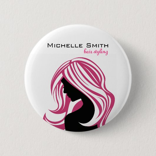 Süßes Mädchen mit rosa Haaren Hairstyling Branding Button (Vorderseite)