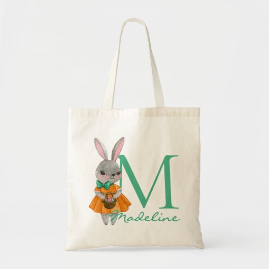 Süßes Mädchen Osterhase Anfangsbuchstabe und Name  Tragetasche (Vorne)