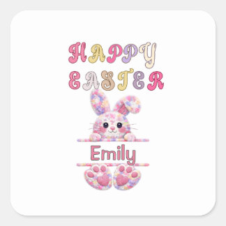Süßes Mädchen Personalisieren Frohe Ostern Hase Quadratischer Aufkleber
