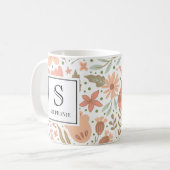 Süßes Mädchen-Pfirsichblumen-Muster mit monogrammi Kaffeetasse (Vorderseite Links)