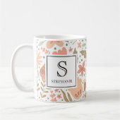 Süßes Mädchen-Pfirsichblumen-Muster mit monogrammi Kaffeetasse (Links)