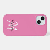 Süßes Mädchen-Pink-Monogramm Name + Initial iPhone 15 Hülle (Rückseite (Horizontal))