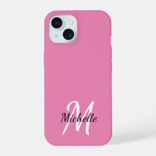 Süßes Mädchen-Pink-Monogramm Name + Initial iPhone 15 Hülle