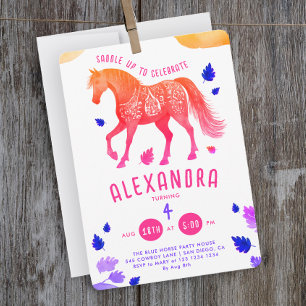 Süßes Mädchen-Pink-Violett-Pferd-Derby-Pony-Aquare Einladung