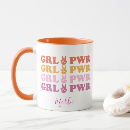 Süßes Mädchen Power Friedenszeichen Tasse (Mit Donut)