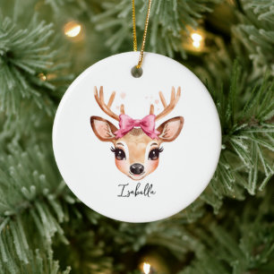 Süßes Mädchen-Rentier - Personalisierter Weihnacht Keramik Ornament