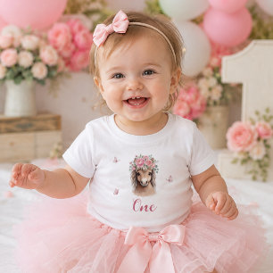 Süßes Mädchen Rosa Florales Pferd Erster Geburtsta Baby T-shirt