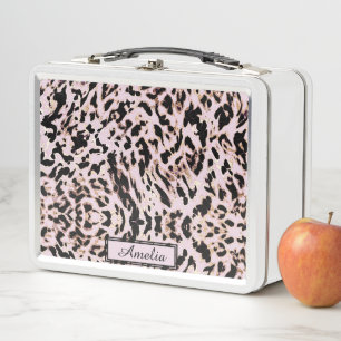 Süßes Mädchen-Rosa Gold-Leoparden-Druck individuel Metall Brotdose