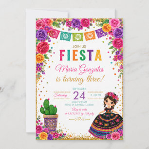 Süßes Mädchen Señorita 3. Geburtstag Mexikanisches Einladung