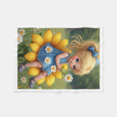 Süßes Mädchen sitzt auf Sonnenblumen-Fliesendecke Fleecedecke (Vorderseite (Horizontal))