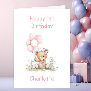 Süßes Mädchen Teddybär 1. Geburtstag Karte