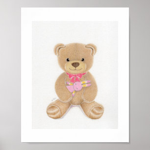 Süßes Mädchen Teddybär Kinderzimmer Kunst Druck Poster