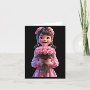 Süßes Mädchen umarmt Blumen Lustiges Unisex-Design Karte