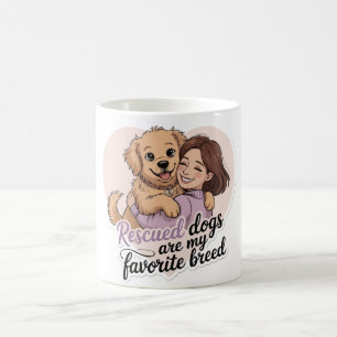 Süßes Mädchen umarmte Rettungshund Kawaii-Illustra Kaffeetasse