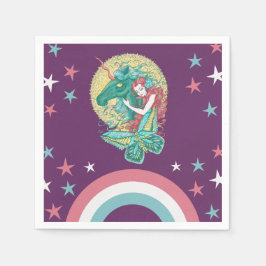 Süßes Mädchen und Einhorn Zeichnend Serviette