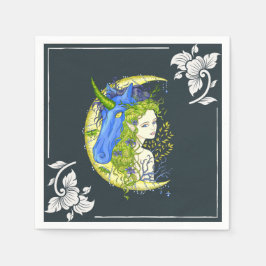 Süßes Mädchen und Einhorn zeichnend Serviette