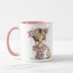 Süßes Mädchen und Entlein - Whimsische Kinderzimme Tasse