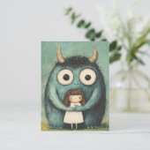 Süßes Mädchen und ihr Monsterfreund Fantasy Postkarte (Stehend Vorderseite)