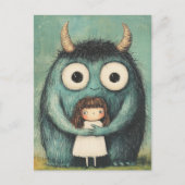 Süßes Mädchen und ihr Monsterfreund Fantasy Postkarte (Vorderseite)