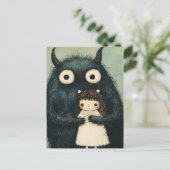 Süßes Mädchen und ihr Monsterfreund Fantasy Postkarte (Stehend Vorderseite)