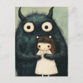 Süßes Mädchen und ihr Monsterfreund Fantasy Postkarte (Vorderseite)
