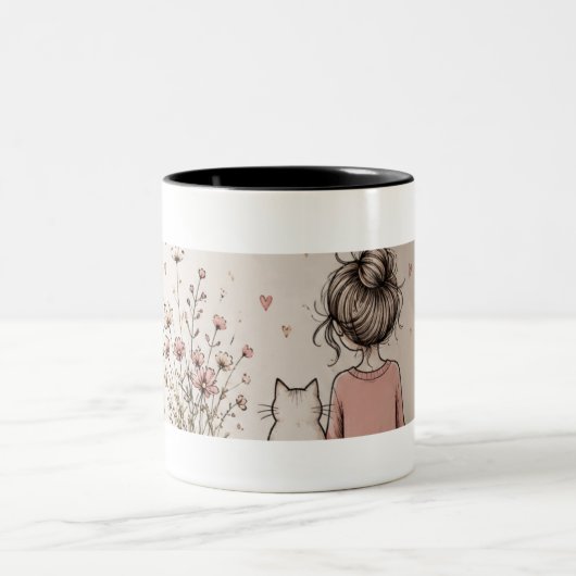 Süßes Mädchen und Katze Tasse (Mittel)