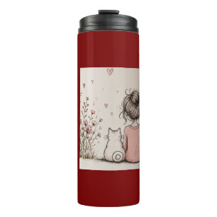 Süßes Mädchen und Katze  Thermosbecher
