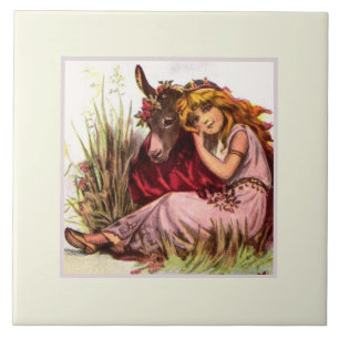 Süßes Mädchen und Pony  Fliese