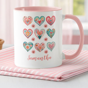 Süßes Mädchen Wasserfarbe Valentinstag Herzen Tasse