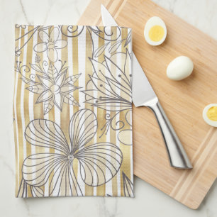 Süßes, Mädchenhaftes, Graues, Florales Doodle-Desi Geschirrtuch