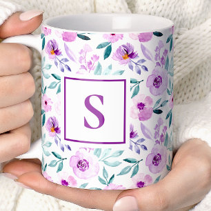 Süßes Mädchenhaftes Lila Florales Blumen Monogramm Kaffeetasse