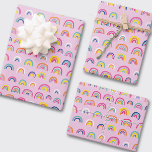 Süßes Mädchenhaftes Rosa Regenbogen-Muster Geschenkpapier Set