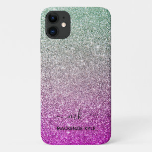 Süßes Mädchenhaftes Rosa Türkis Ombre Glitter Mono Case-Mate iPhone Hülle