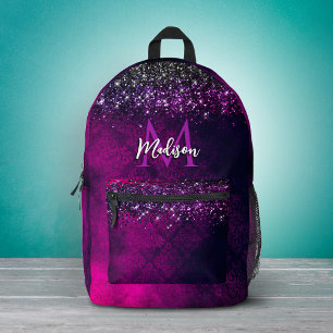 Süßes magenta-schwarzes falsches Glitter-Monogramm Bedruckter Rucksack