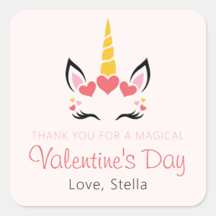 Süßes magisches Einhorn Valentinstag Personalisier Quadratischer Aufkleber