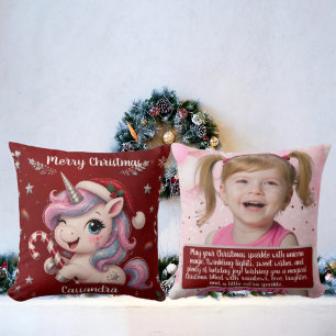 Süßes magisches karmesinrotes Weihnachts-Einhorn-M Kissen