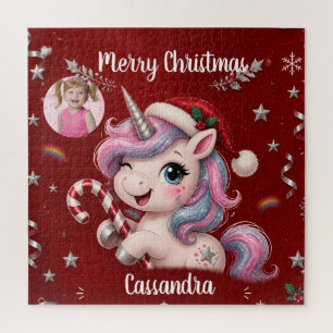 Süßes magisches karmesinrotes Weihnachts-Einhorn-M Puzzle