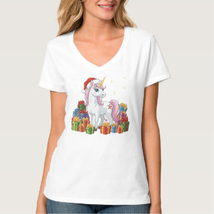 Süßes magisches Weihnachts-Einhorn mit Santa-Hut T-Shirt