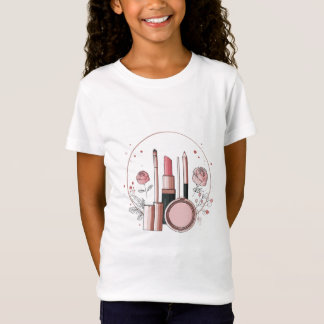 Süßes Make-up-Fan-Mädchen-T-Shirt | Floraler Lippe T-Shirt