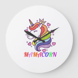 Süßes Mamacorn-Einhorn-Mama-Geburtstags-Outfit Reg Große Wanduhr