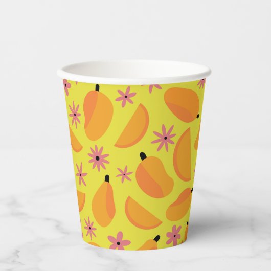 Süßes Mango-Frucht- und Blumenmuster Pappbecher (Vorderseite)